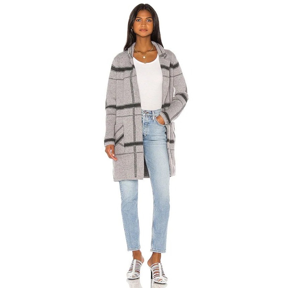 Heartloom Ezra Sweater‎ Coat Large Grey Black Plaid Knit Cardigan Fall Winter